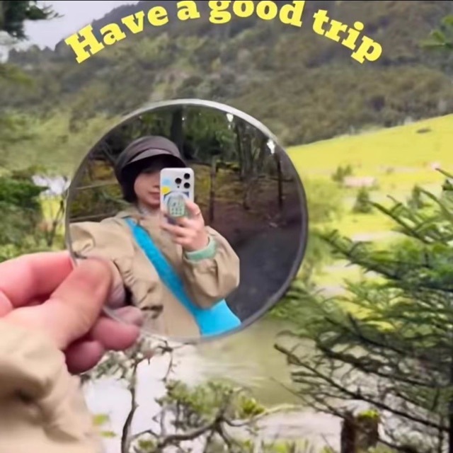 Travel Photo Small Round Mirror, Handmade Photo Check-In Tool, High-Definition Convex Mirror, Outdoor Wide-Angle Shooting Prop Car Mirror