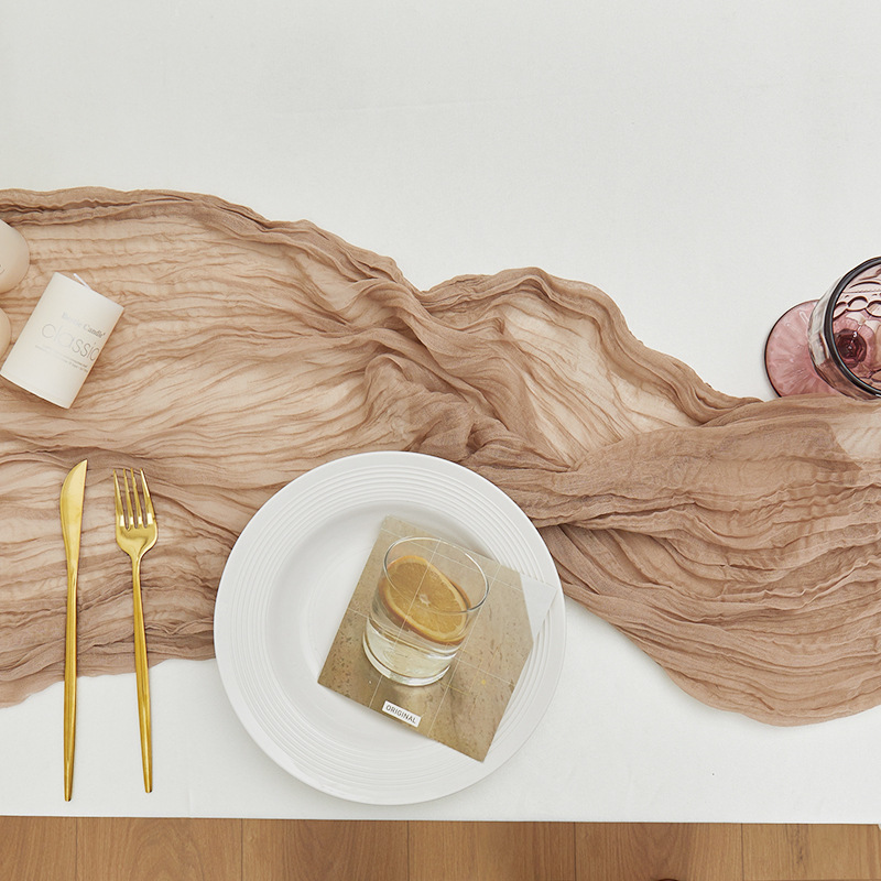 Cross-Border Voile Wrinkled Cloth Table Flag Twist High-End Nordic Style Translucent Holiday Party Restaurant Decoration Tablecloth