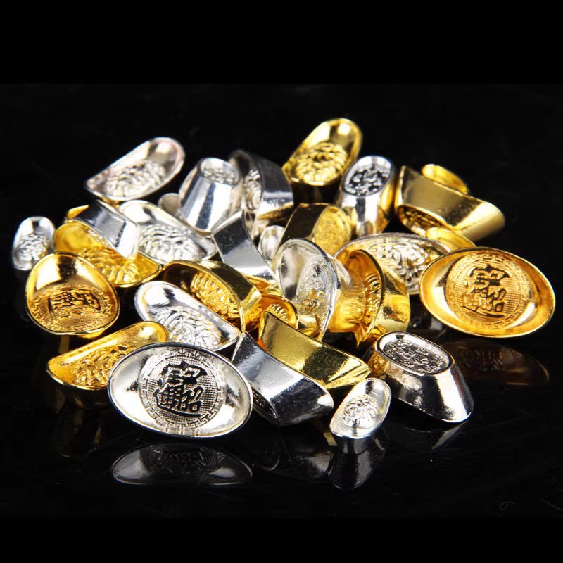 Золотой слиток и серебряный слиток большой и маленький твердый сплав ретро маленький слиток для подношений золотой слиток серебряный самородок серебряный слиток