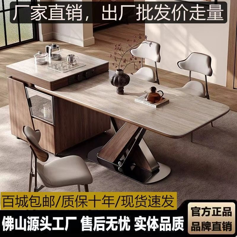 Обеденный стол из сланца, массив дерева, интегрированный, для небольшой квартиры, стол и стулья, прямоугольный