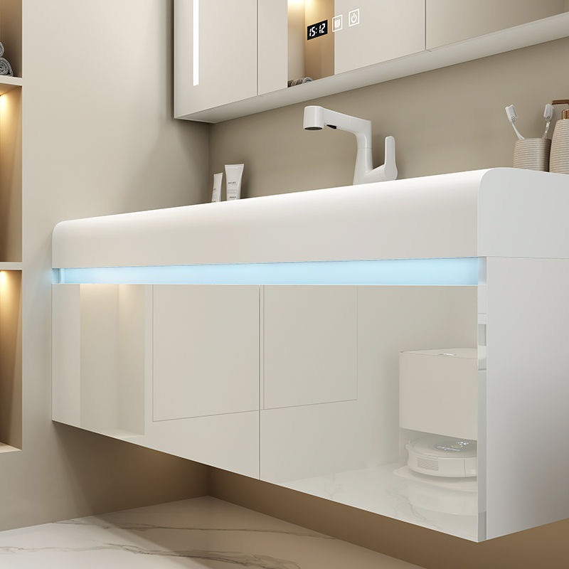 2024 Bathroom Cabinet Combination Corian Integrated Seamless Basin Light Luxury Bathroom Face Wash Basin Wash Table