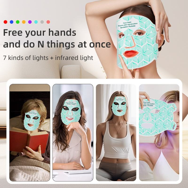 Cross-Border Hot Selling Led Beauty Mask Household Facial Silicone Photon Rejuvenation Mask Instrument with Neck Red Spectrometer