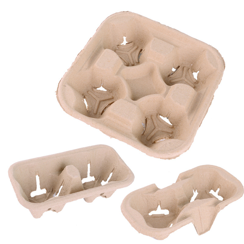 Disposable Pulp Cup Holder Disposable Disposable Milk Tea Coffee Takeaway Packing Cup Holder Single Cup Double Cup Four Cup Holder