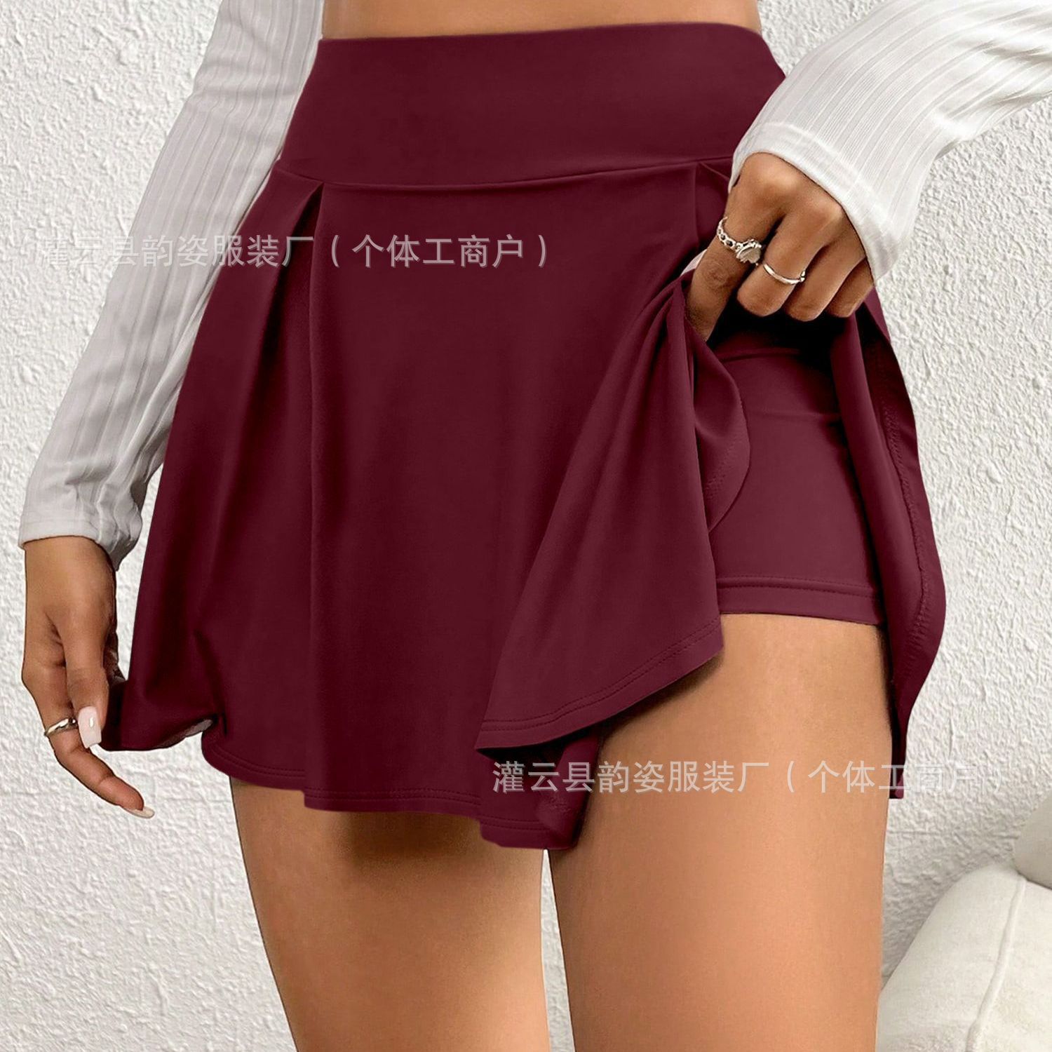 Cross-Border Amazon 2026 Hot-Selling Fitness Wear Fake Two-Piece Solid Color Sports Outdoor Yoga Short Skirt for Women Summer and Autumn Wholesale