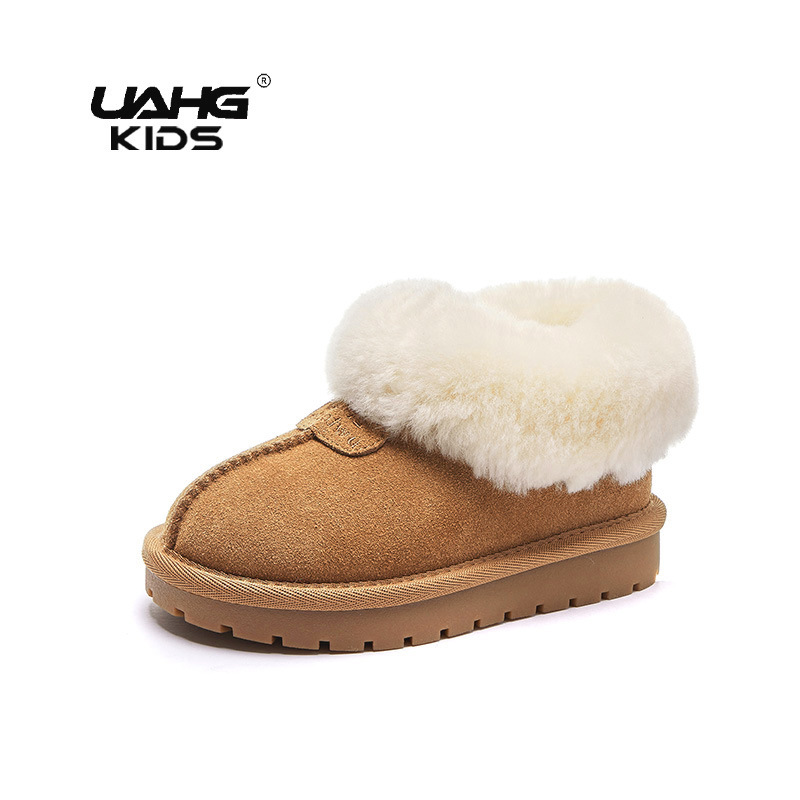 Girls' low-top snow boots children's snow cotton suede lamb wool mouth fleece-lined thickened baby cotton shoes side zipper