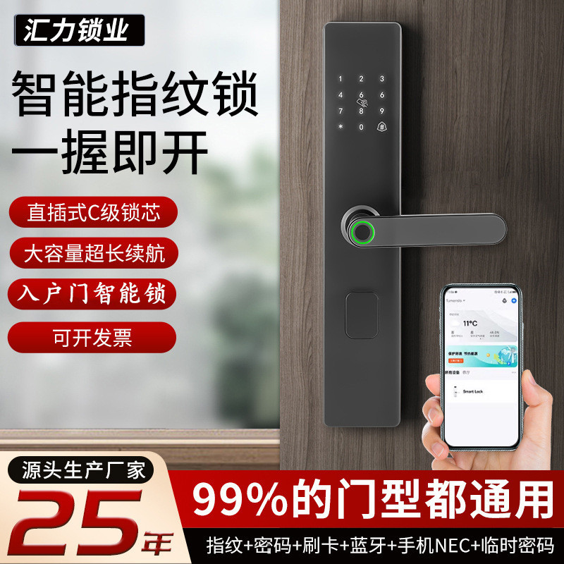 Умный замок Hui Li с отпечатком пальца для входных дверей гостевых домов, полуавтоматический, совместимый с Bluetooth и паролями, дистанционный умный замок для офисного использования