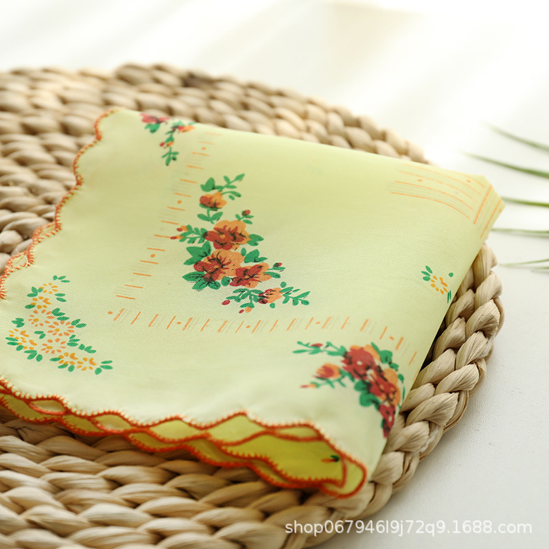 Women's cotton handkerchief classic floral nostalgic old-fashioned absorbent sweat-wiping small square towel cotton hand towel long-staple cotton handkerchief