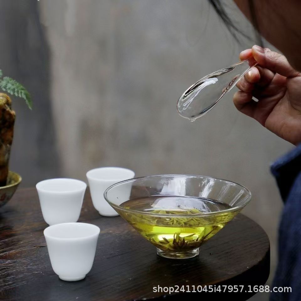 Прозрачная стеклянная чаша для чая, чайный набор, маленькая чашка кунг-фу, мастер-чаша, одиночная чаша, бамбуковая шляпа для чашки