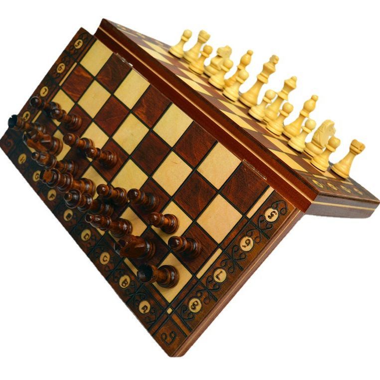 Factory direct wooden magnetic chess 3 in 1 set portable foldable educational competitive board game toys