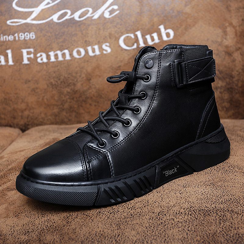 2025 Chelsea Boots Men's British Men's Boots Fleece-Lined Warm High-Top Men's Casual Leather Boots Men's Trendyy and Versatile