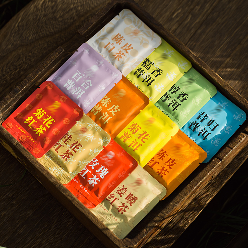 New Pu'er small square piece bag tea tangerine peel white tea rose Pu'er osmanthus Black Tea 12 flavor Internet celebrity daily tea