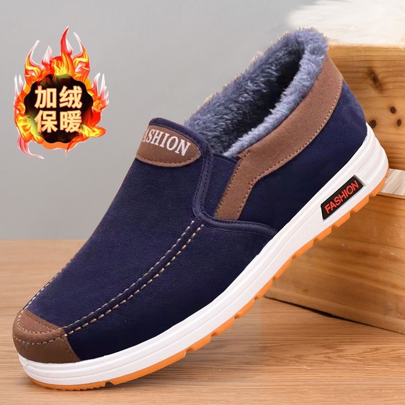 2025 Old Beijing Cloth Shoes High-Top Thickened Fleece Casual Cotton Shoes for Middle-Aged and Elderly, Warm, Comfortable, Versatile Men's Shoes