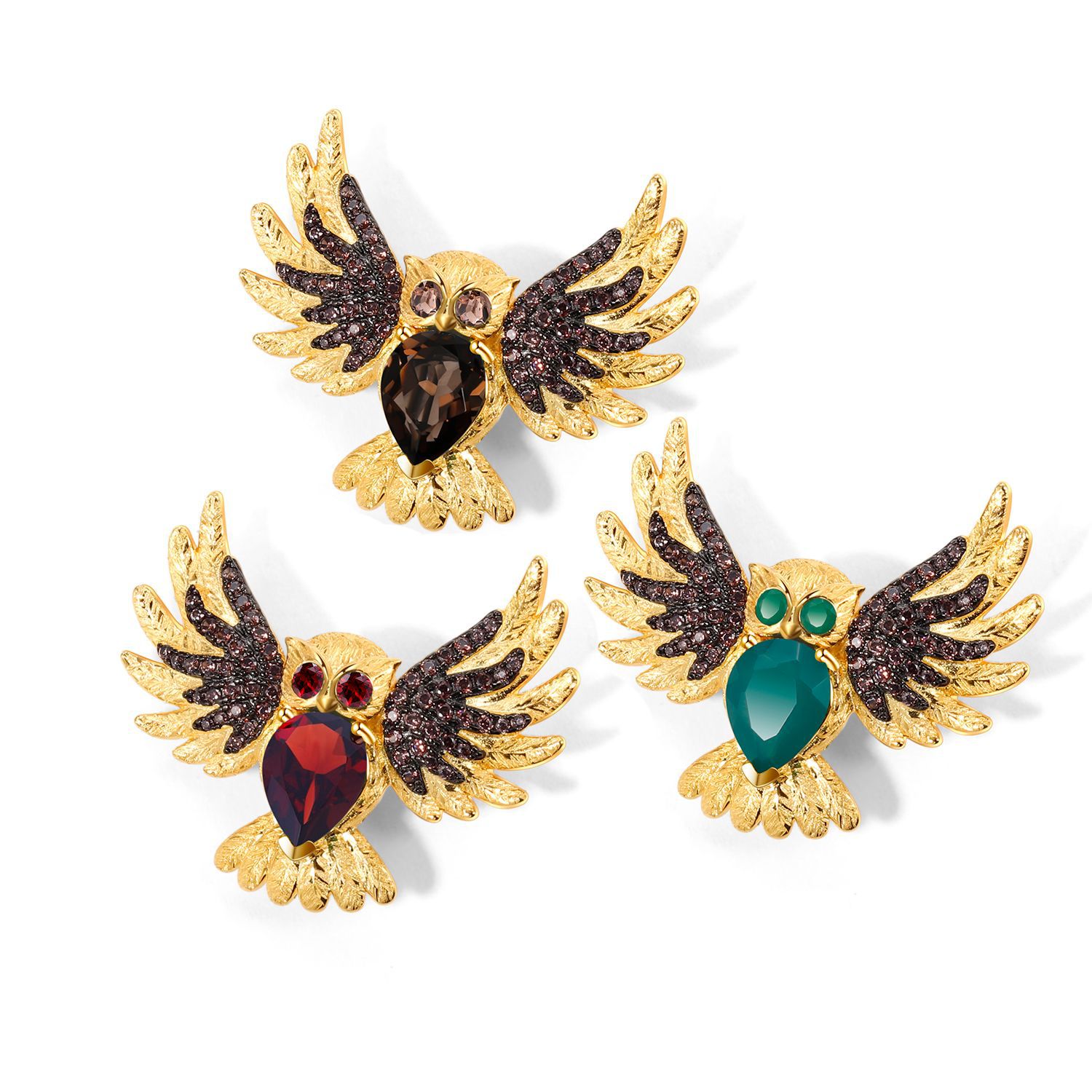 Designer Caibao Brooch Pendant Owl Design High-grade 925 Silver Natural Garnet Necklace Pendant