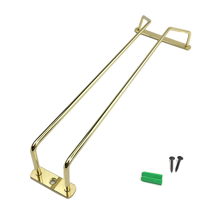 Cross-border Factory Stainless Steel Cup Holder Single Row Inverted Red Wine Cup Holder Hanging High Foot Cup Holder Household Restaurant Bar