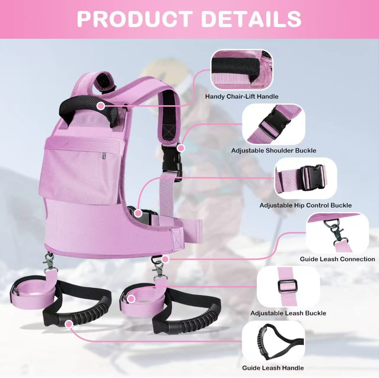 Cross-Border New Amazon Children's Ski Training Belt Skating Anti-Fall Traction Belt Beginner Ski Auxiliary Traction Rope