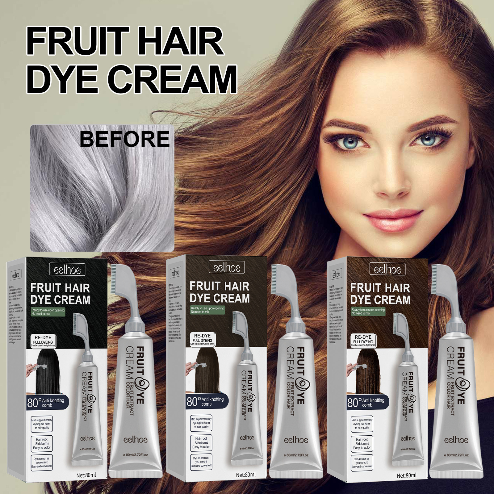 Eelhoe Fruit and Vegetable Hair Cream Is Natural, Mild, Long-Lasting, Does Not Hurt the Scalp and Hair, and Is Easy to Color Black Hair Hair Cream