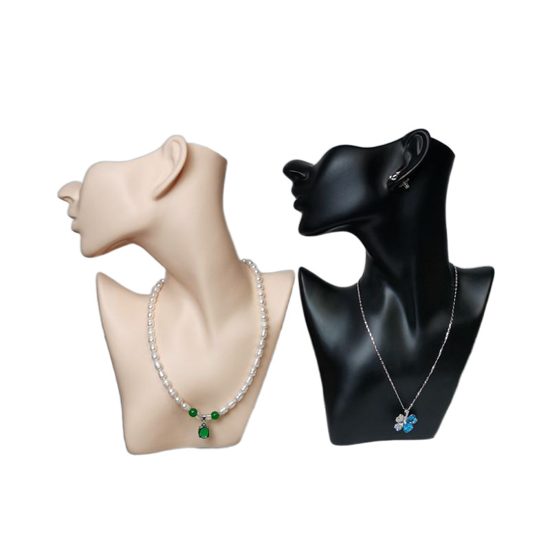 Plastic PVC fake head model black creative half face jewelry head necklace earrings portrait neck display stand dummy head