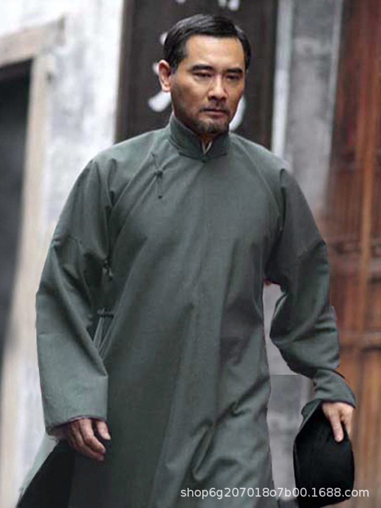 Coarse cotton and linen Republic of China gown men's gown cross talk coat costume drama teacher Li Dazhao big jacket