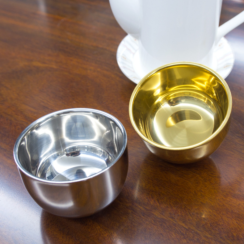 Stainless steel sake cup South Korea golden wine cup two two white wine glass double-layer heat insulation cup tea cup beer glass restaurant