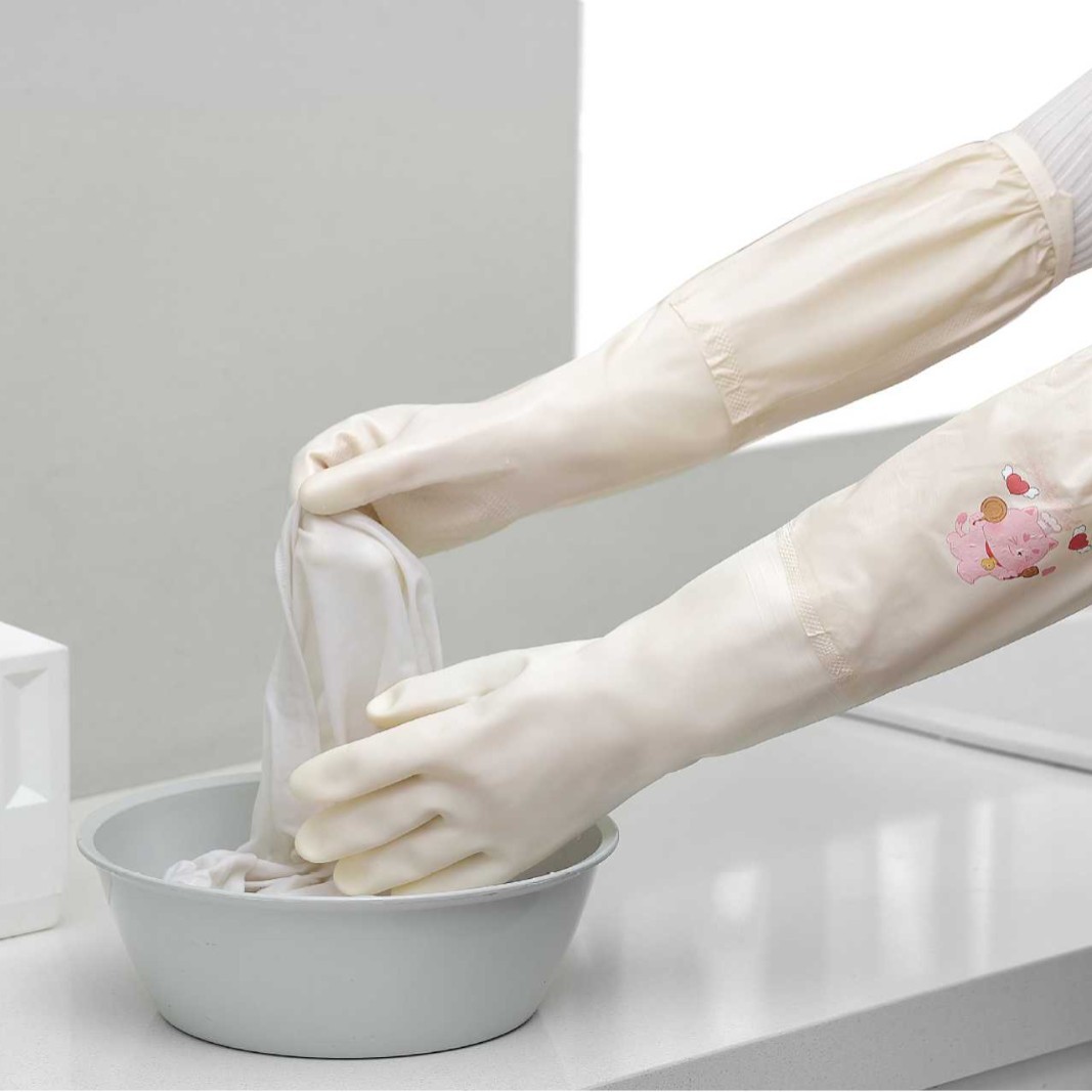 Kitchen Durable Housework Dishwashing Gloves Short Rowan Mouth Thickeneded Velvet Laundry Waterproof Cleaning Rubber Gloves