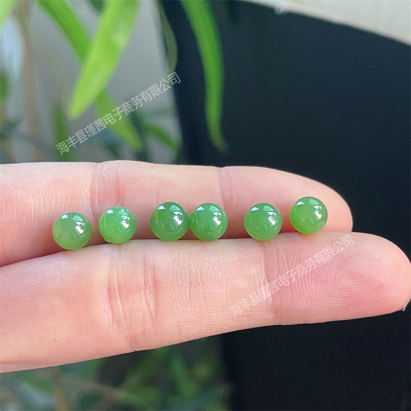 Live Supply of Natural Hetian Jade Jasper Round Bead Earrings, Green and White Jade Ice Clear Water Jade Beads Simple Earrings