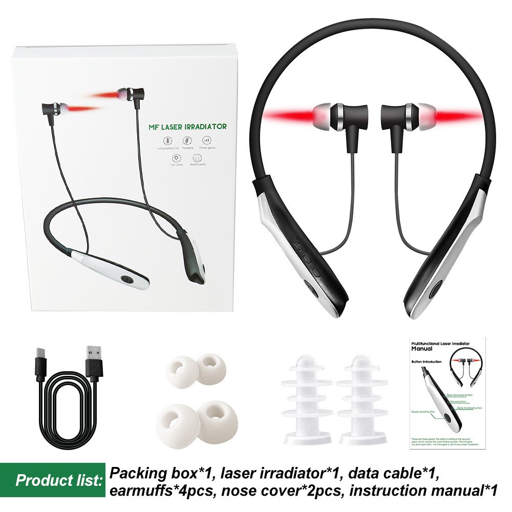 Red Light Hanging Neck Ear and Nasal Cavity Laser Irradiation Instrument 650Nm Rechargeable Nano Light Wave Instrument Ear Canal Adjustable