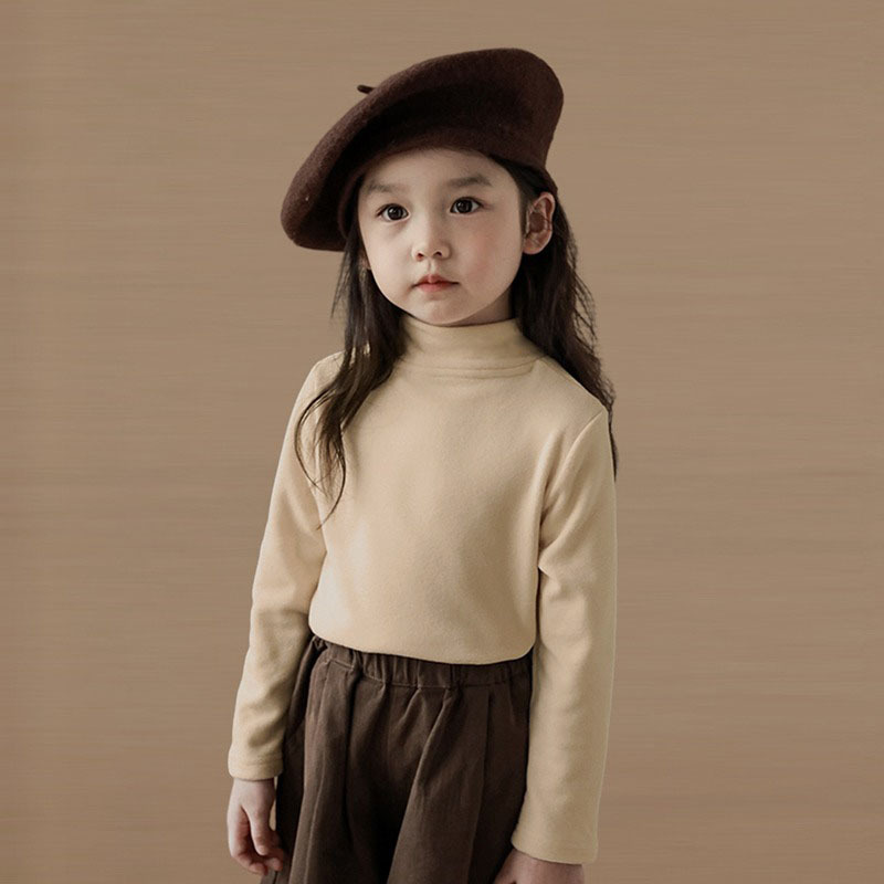 Girls' Base Shirt Spring and Autumn Winter Velvet Semi-high Collar Foreign Style Inner Top Children's Baby Boy's Long-sleeved T-shirt