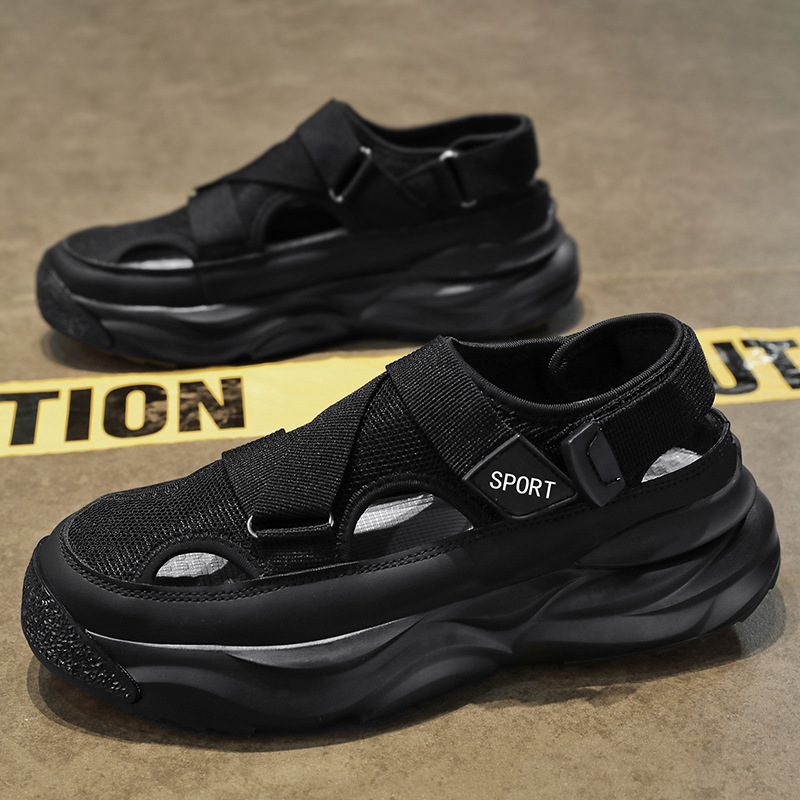 2025 New Men's Sandals Casual All-match Sandals Youth Breathable Fashionable Hollow-out Cool Velcro Sandals