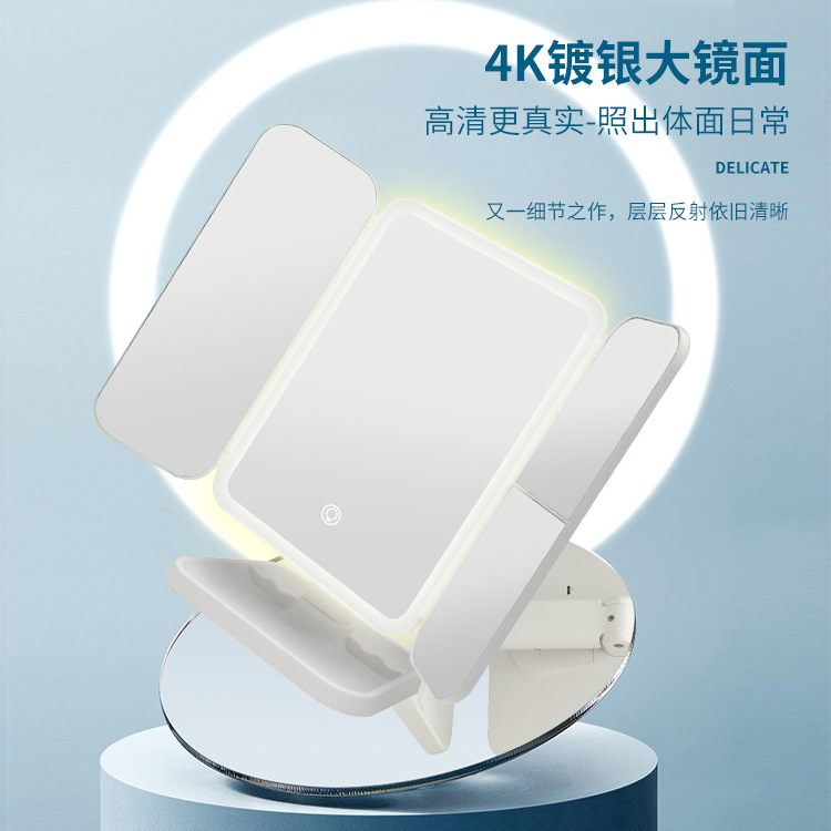 Led Lighted Desktop Desktop Stand-Up Foldableing Mirror Makeup Mirror Home Student Dormitory Magnifying Makeup Mirror