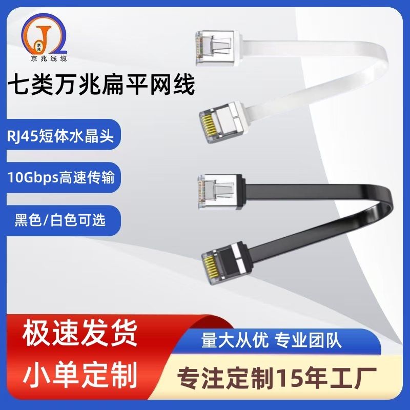 Короткий сетевой кабель плоский категории 7 Cat7 10g высокоскоростной экранированный с кристаллической головкой универсальный для компьютера и широкополосного роутера