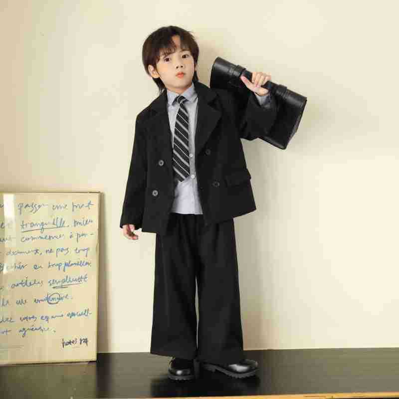 Boys' Woolen Suit Autumn and Winter New Korean Version Thickened Children's Small Suit Wedding Flower Boy Speech Performance Outfit