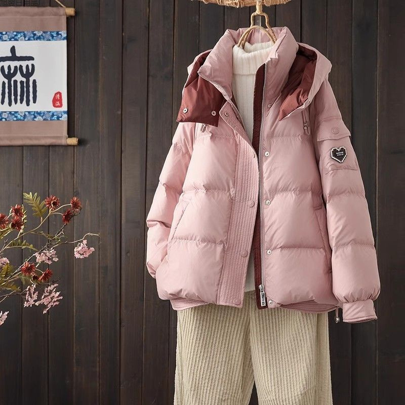 Короткая куртка из пуха для женщин, новая зимняя мода, свободный крой, миниатюрная, утолщенная, теплая, из белого утиного пуха, перловый белый