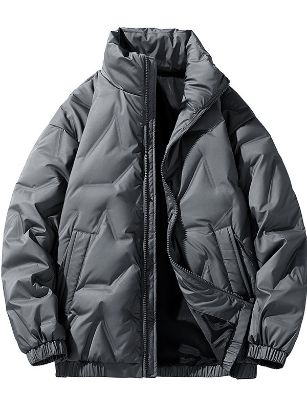 Handsome white duck down jacket men's 2023 new winter bread coat fleece-lined thick warm stand collar cold-proof coat