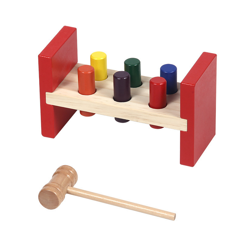 Wooden Piling Platform Kidsren's Educational Toys Knocking Wooden Color Recognition Montessori Sensory Teaching Aids Family Piling