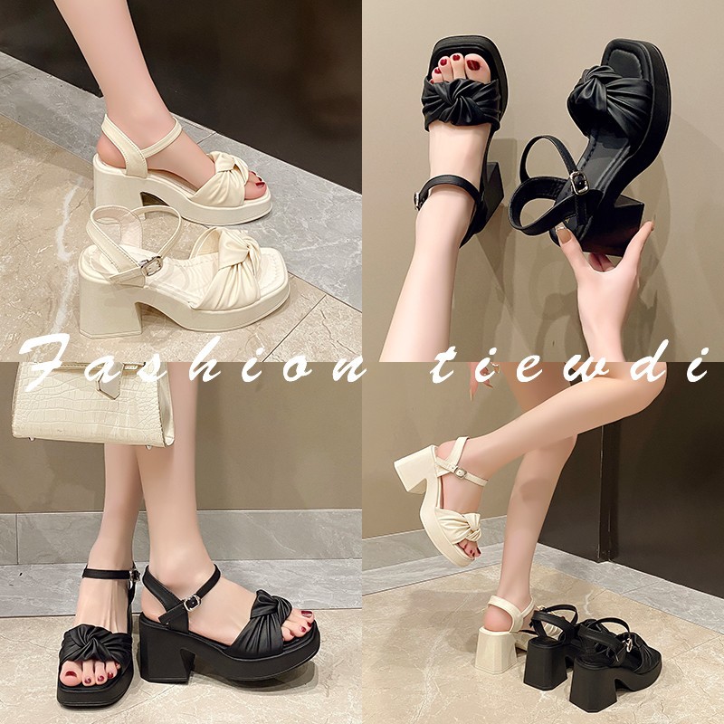 2025 new small fragrant wind waterproof platform high heel sandals fish mouth buckle thick heel fashion thick heel slippers wholesale
