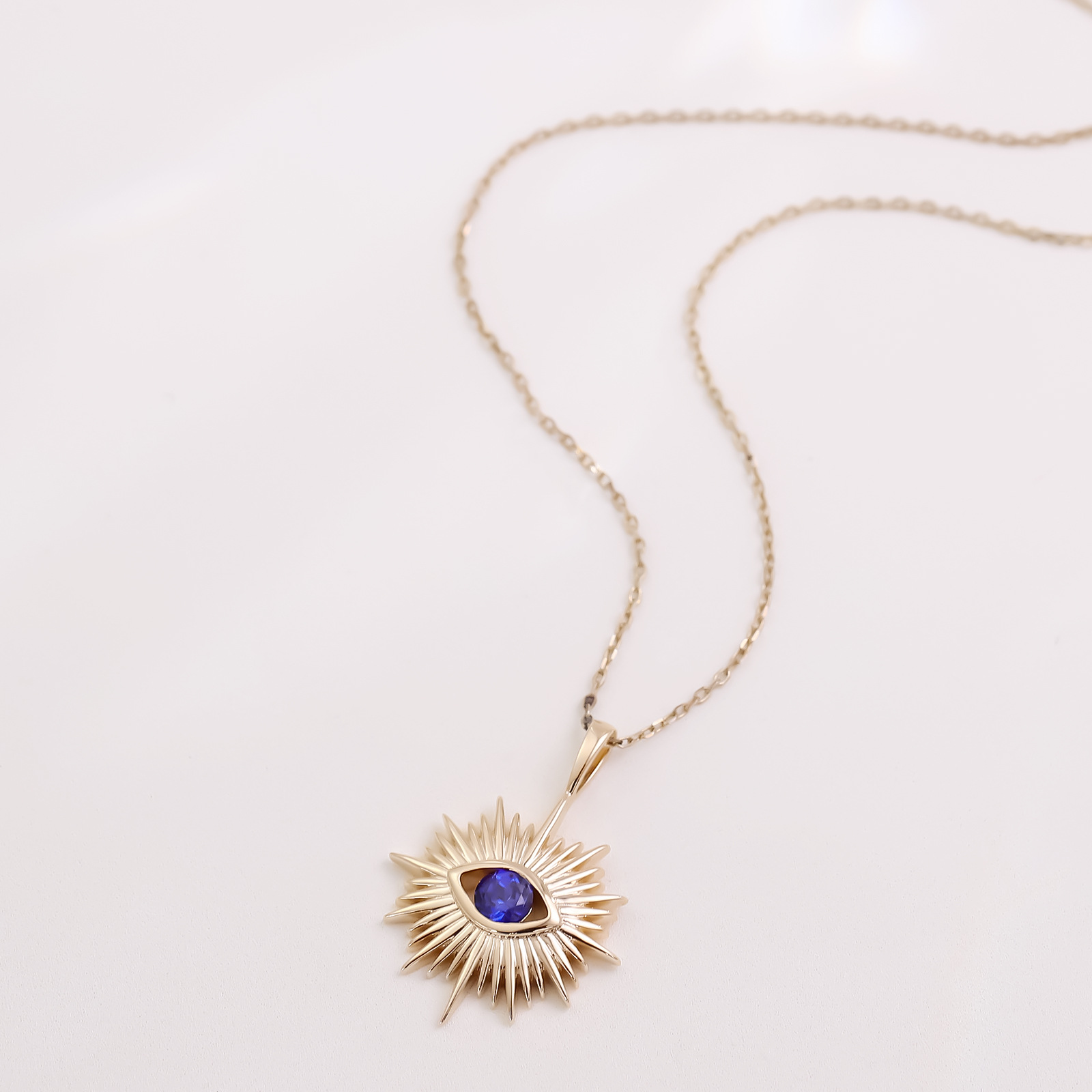 Turkish Eye Retro Necklace Real Gold Electroplating European and American Devil Inlaid Cultivated Sapphire Light Luxury Clavicle Chain Necklace