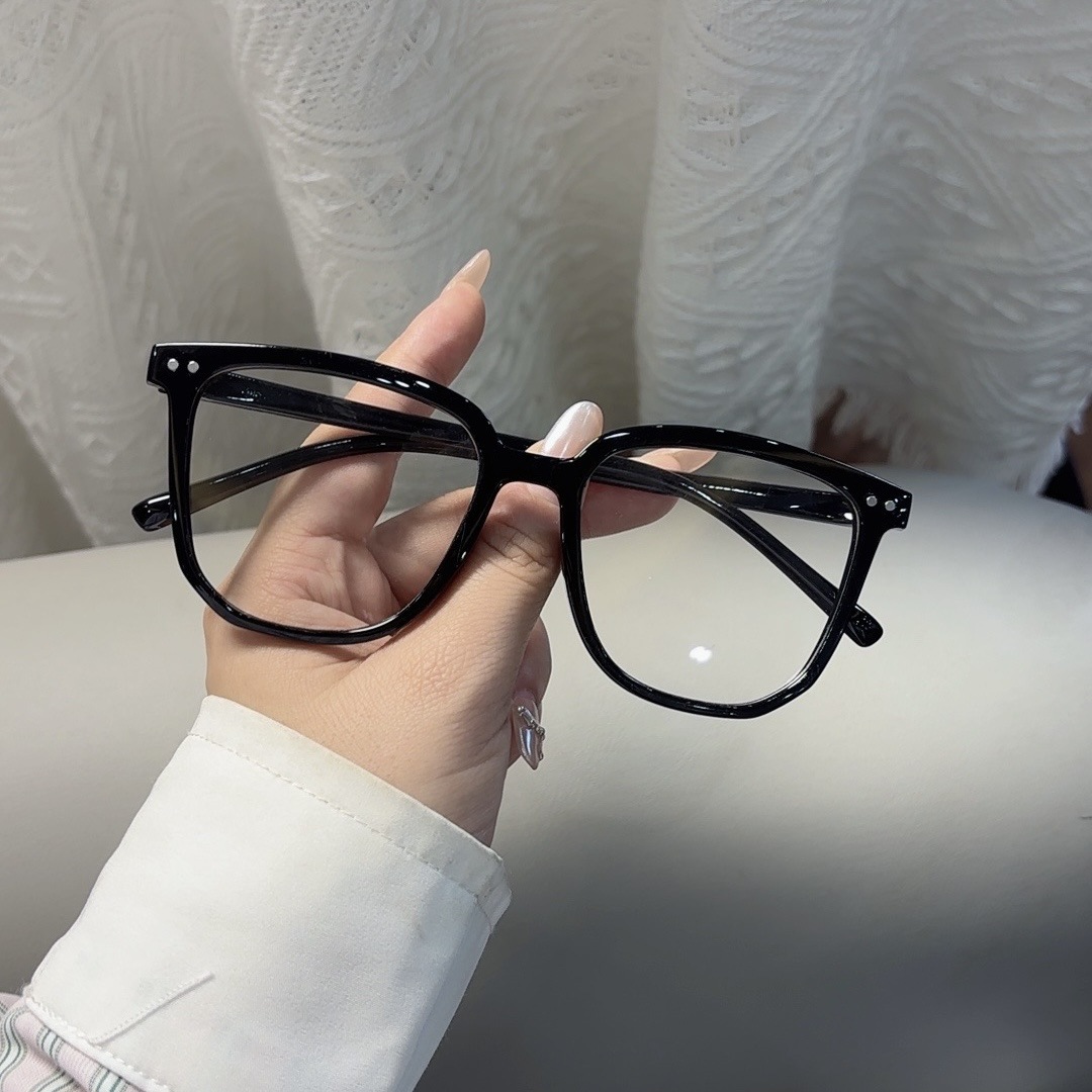Trendy Transparent Square Frame Glasses for Nearsighted Men and Women, Suitable for Round Faces, Anti-Radiation, Slimming, Blue Light Blocking, Plastic Frame