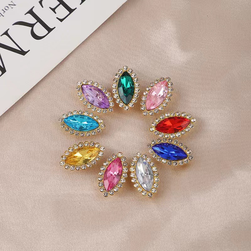 Cross-border hot 12X20MM horse eye sunflower double-layer glass Diamond colorful hand sewing stone diy claw diamond hair accessories