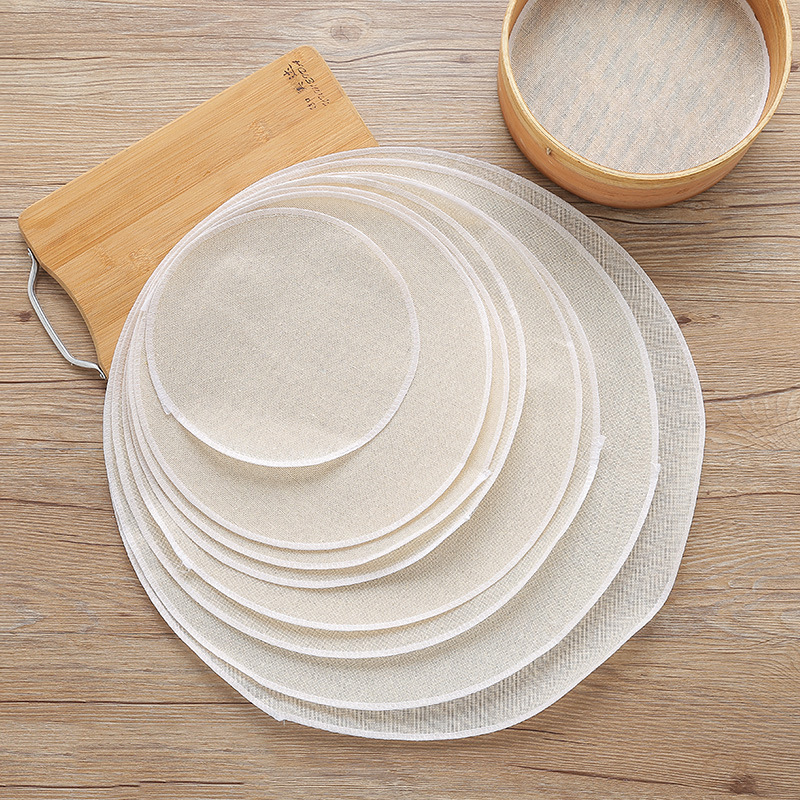 Round Non-stick Steamer Cloth Pure Cotton Gauze Steamed Bread Steamer Pot Mat Steamer Mat Small Cage Original Color Dim Pad Cloth