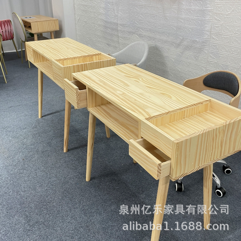 Log Japanese New Style Solid Wood Manicure Table Single Double Manicure Table Multifunctional Double Layer Storage Manicure Table and Chair Set