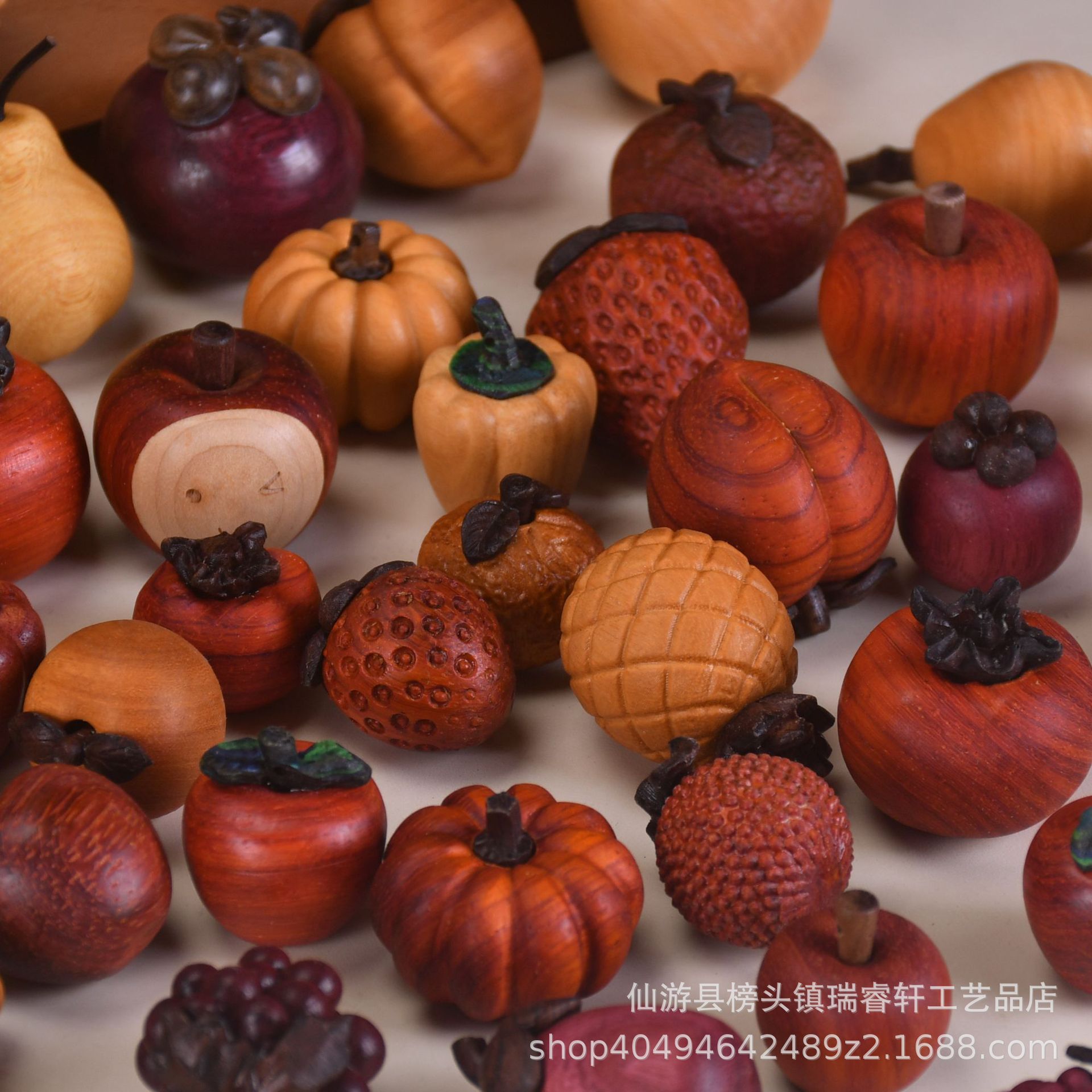Large Collection of Wood Carving Fruits, Apples, Mangosteen, Persimmons, Pears, Pumpkins, Eggplants, DIY Accessories, Pendants, Kidsren's Gifts Wholesale