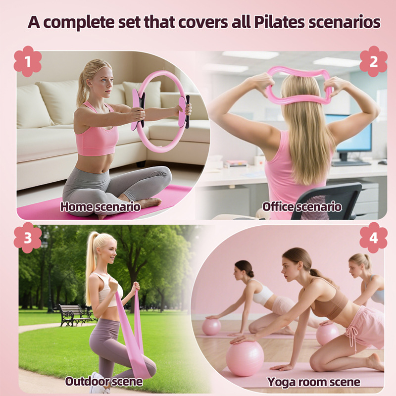 Yoga Pilates Thirteen-Piece Pink Pilates Set Leg Resistance Circle Pilates Ring Resistance Band Cross-Border
