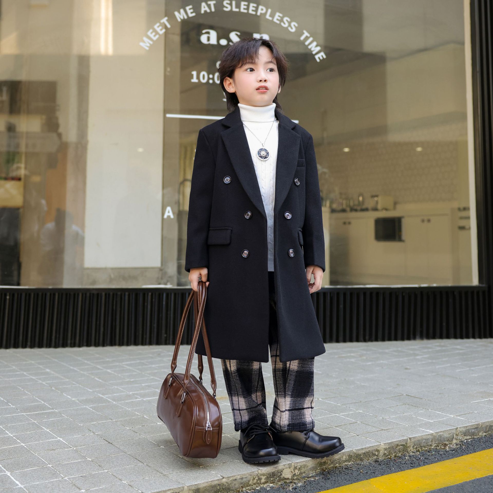 Новая осенняя корейская тренч-куртка для мальчиков, модная куртка с длинным рукавом, двубортная шершавая куртка для детей