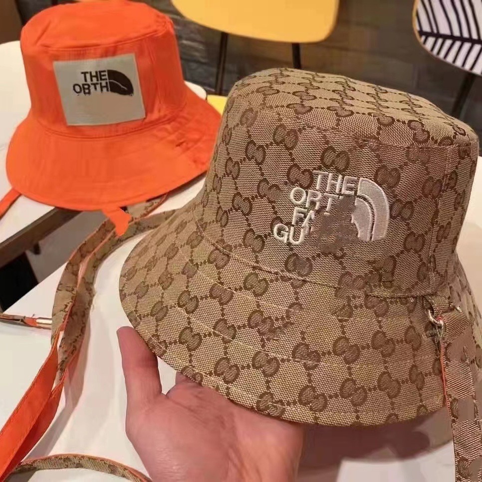 Cross-Border Trendy Embroidered g Letter Double-Sided Bucket Hat for Women with Full Logo Jacquard Pattern and Drawstring for Men