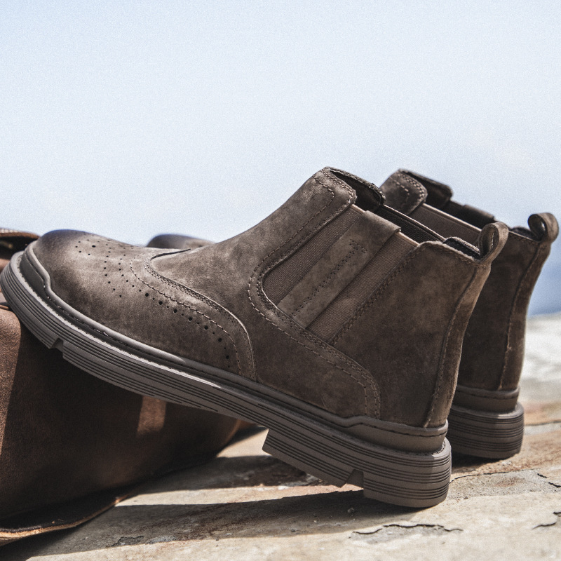 Martin Boots Men's Genuine Leather Low-top Workwear Shoes Winter fleece-lined Warm Men's Boots British Style Trendy Chelsea Boots Men