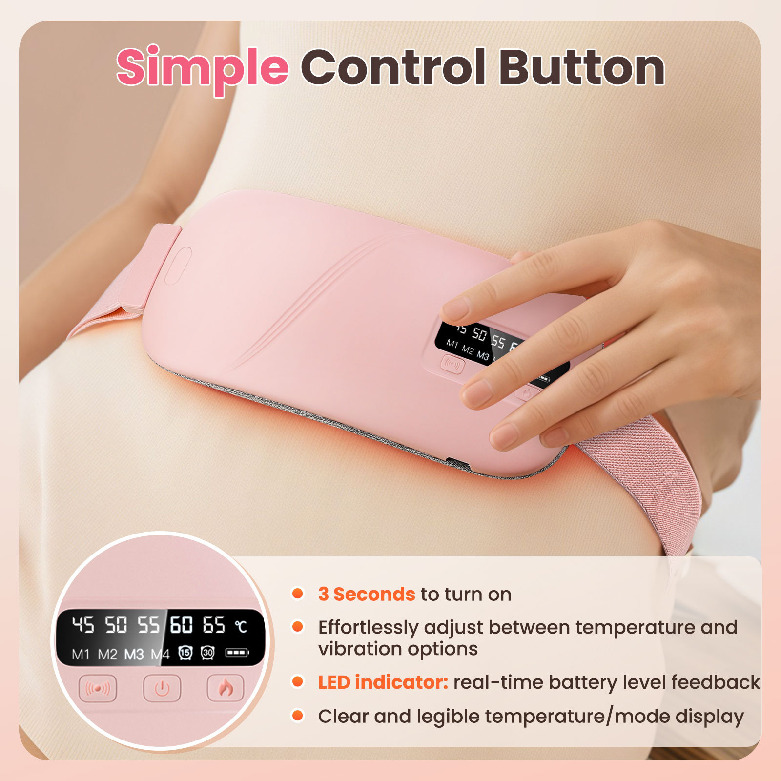 Cross-Border 5-Speed Hot Compress 4-Speed Vibrating Graphene Warm Treasure Waist Warmer Belly Belt with Screen Showing Velvet Cotton Fabric
