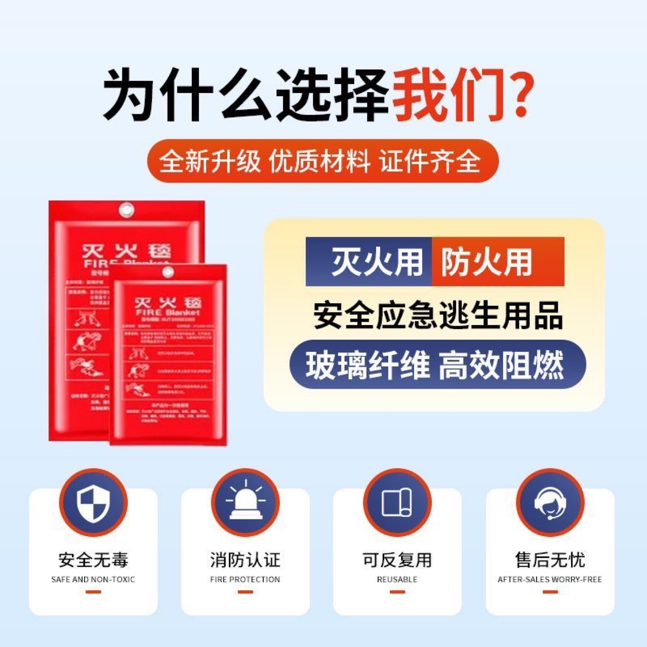 Fire Blanket National Standard Certified Thickeneded Fiberglass Fire Escape Fire Retardant Cloth for Kitchen and Hotel