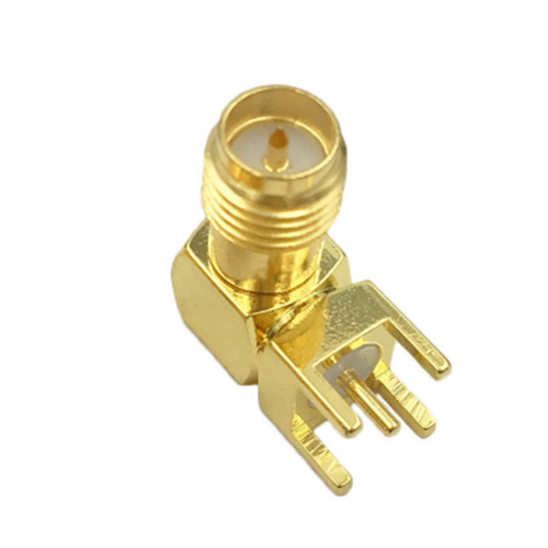 Rp-Sma Male Connector Sma Female Socket Four-Pin Reverse Polarity Sma Female Connector 90-Degree Bent Pcb Soldering Board Connector