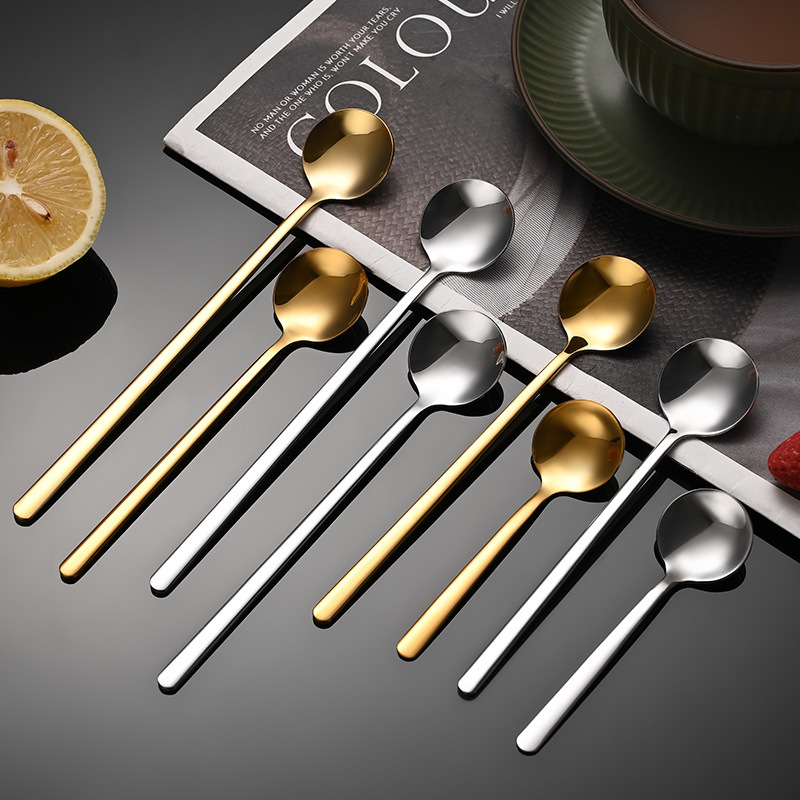 Ложка из нержавеющей стали 304, с длинной ручкой, маленькая круглая, для десертов, ложка для меда, ложка для размешивания