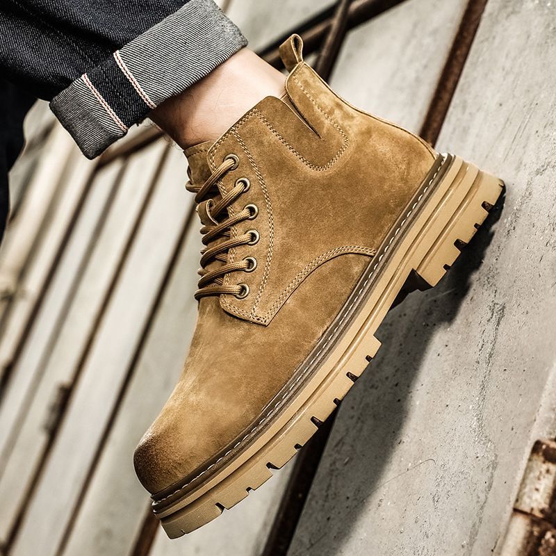 Old Xie Shoes Martin Boots Men's Mid-Top Chelsea Short Boots Men's Casual Work Boots Retro Autumn and Winter Casual Rhubarb Boots